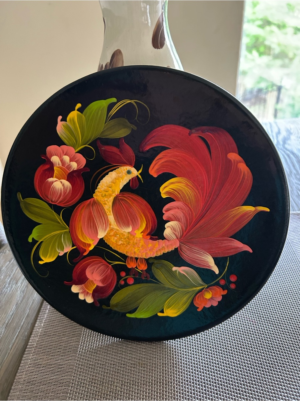 Ukrainian Hand-Painted Floral Bird Wall Art in Red and Green see original  tags
